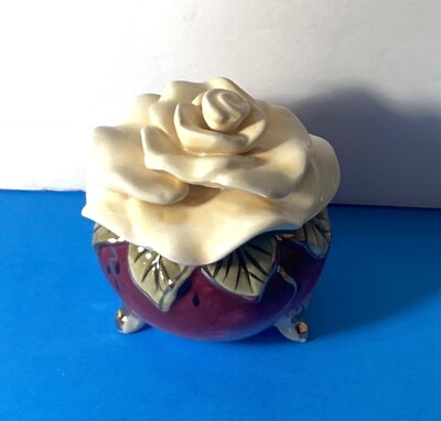 Blue Sky Clayworks Rose Flower Ceramic Trinket Box Heather Goldminc 2009 New