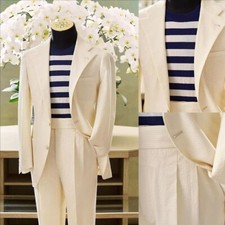 Men Seersucker Suit Party Prom Groom Tuxedo Wedding Summer Casual Beach 2 Piece