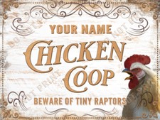 Chicken Coop Personalized Vintage Theme BEWARE TINY RAPTORS White Sign / Sticker
