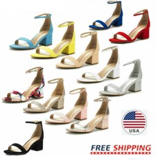 DREAM PAIRS Women Low Chunky Block Heel Sandals Ankle Strap Open Toe Dress Shoes