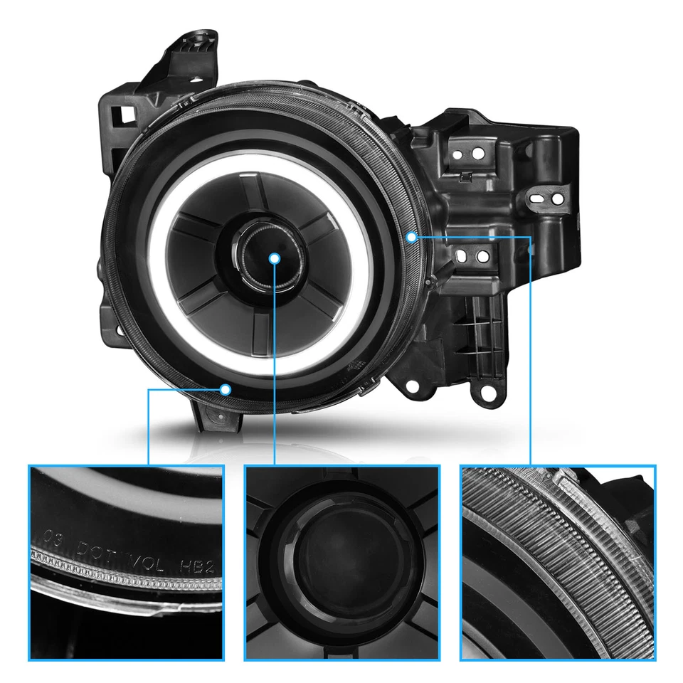 [LED Halo]For 2007-2014 Toyota FJ Cruiser Black LED Headlights Pair - Image 4 of 4