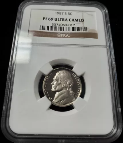 1987 S Jefferson 5c NGC pf69 Ultra Cameo