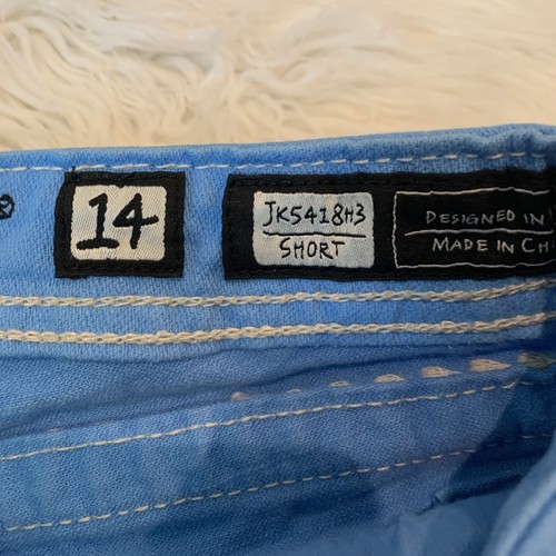 MIiss Me Jean Shorts JK5418H3 Sky Blue Embellished Pockets Size 14 Back Flap - Picture 2 of 8