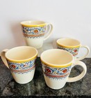 World Market Porto Floral Stoneware Coffee Cups Mugs Made in Portugal 4 cups