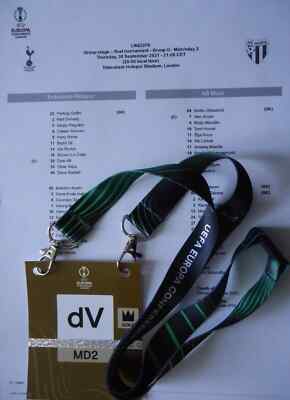 TICKET Player Pass & Line-ups Conference 30.9.2021 Tottenham Hotspur vs NS Mura