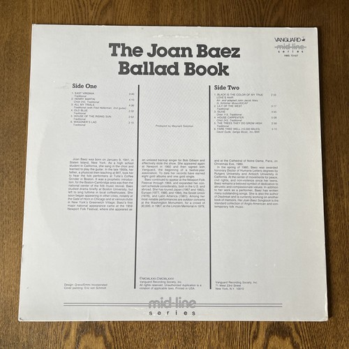 Joan Baez - The Joan Baez Ballad Book 1987 Vanguard Mid-Line Reissue Comp. VG++ - Picture 3 of 10