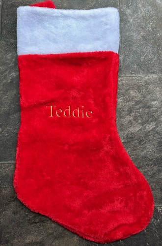 Medias de Navidad Personalizadas Bordadas Deluxe Rojo, Letras Metálicas Doradas - Imagen 3 de 3