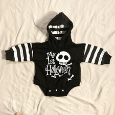 My First Halloween Size 60 0-3 Months Baby Romper Black White Hooded Garment