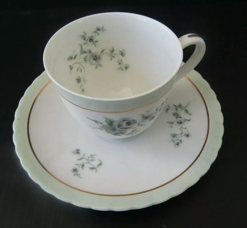 VINTAGE LIMOGES CHARLES AHRENFELDT DEMITASSE Teacup & SAUCER BLUE ROSE - Picture 2 of 8