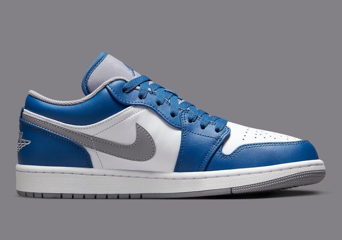 Nike Air Jordan 1 Low True Blue Grey White Shoes Men 553558-412