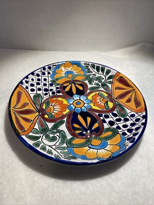 Mexico Talavera Hecho Plato Pastelero, 3/4” Plate Blue Gold green Navy  Trinket