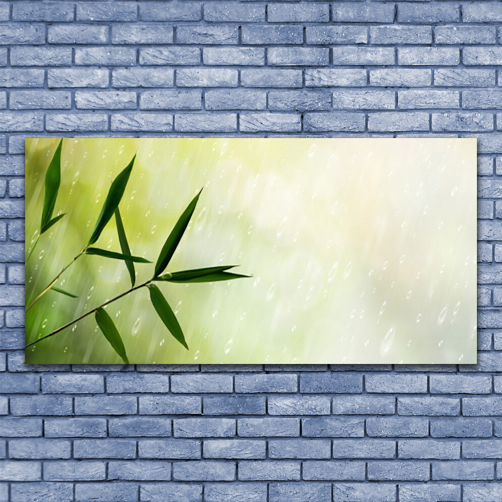 Tableau en verre acrylique 140x70 cm déco nature moderne avec design feuilles de pluie pour salon