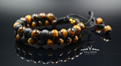 Herren Doppel Armband Edelstein Tigerauge Onyx Bracelet Naturstein Armreif - 第 10/11 張圖片