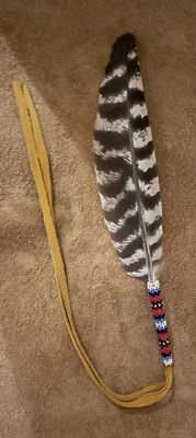 One Super Nice New Native American Lakota Sioux Beaded Turkey Feather
