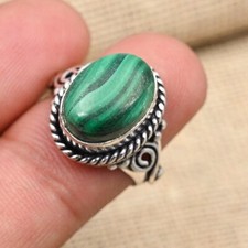 Malachite Solid 925 Sterling Silver Statement Handmade Women Ring All Size M1236