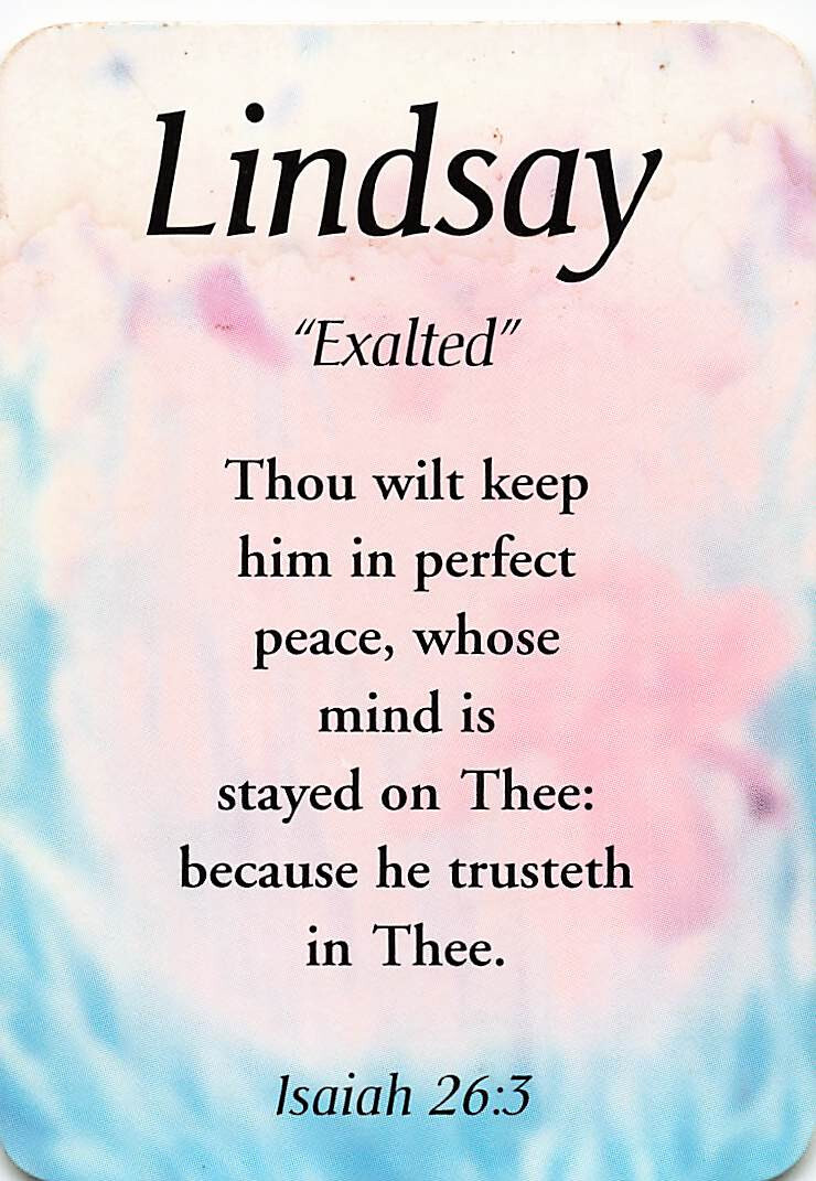 Lindsay &ldquo;Exalted&rdquo; Keepsake Name Meaning Card with Verse | eBay