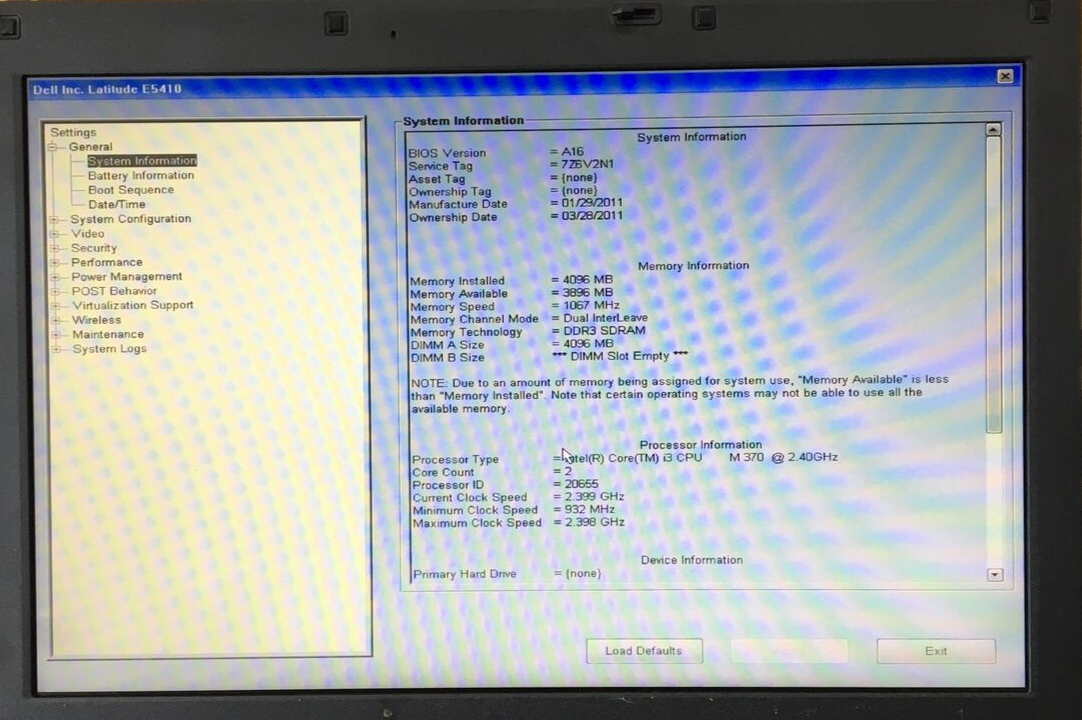 Dell Latitude E5410 Core i3 CPU M700 2.39GHz 4GB RAM. NO HDD. Boot