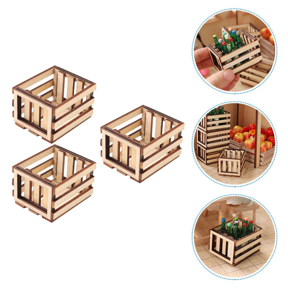 3 Pcs Miniature Baskets Dollhouse Storage Candy Toy Wooden Frame Toddler Child