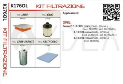 Kit 4 Filters Opel Corsa D [1.3 CDTI] (2010-2014) (Chassis 96129270)