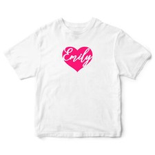 Personalised Name Love Heart Valentines T Shirt Day Baby Babies First