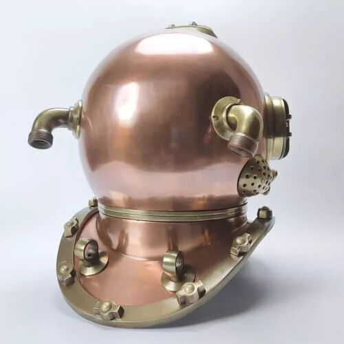 18" Copper Diving Helmet US Navy Mark V Deep Sea Scuba Antique Divers With Stand - Picture 3 of 5