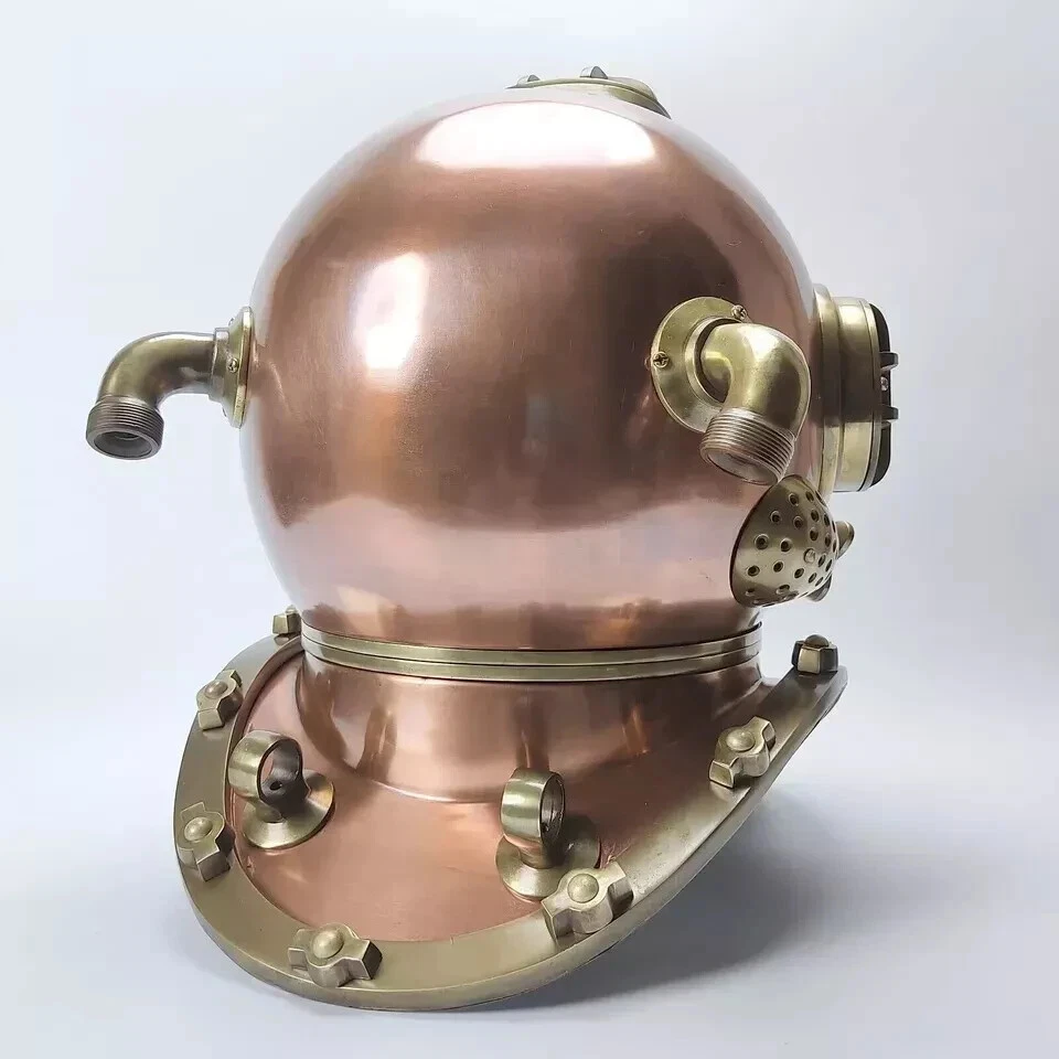18" Copper Diving Helmet US Navy Mark V Deep Sea Scuba Antique Divers With Stand - Image 3 of 4