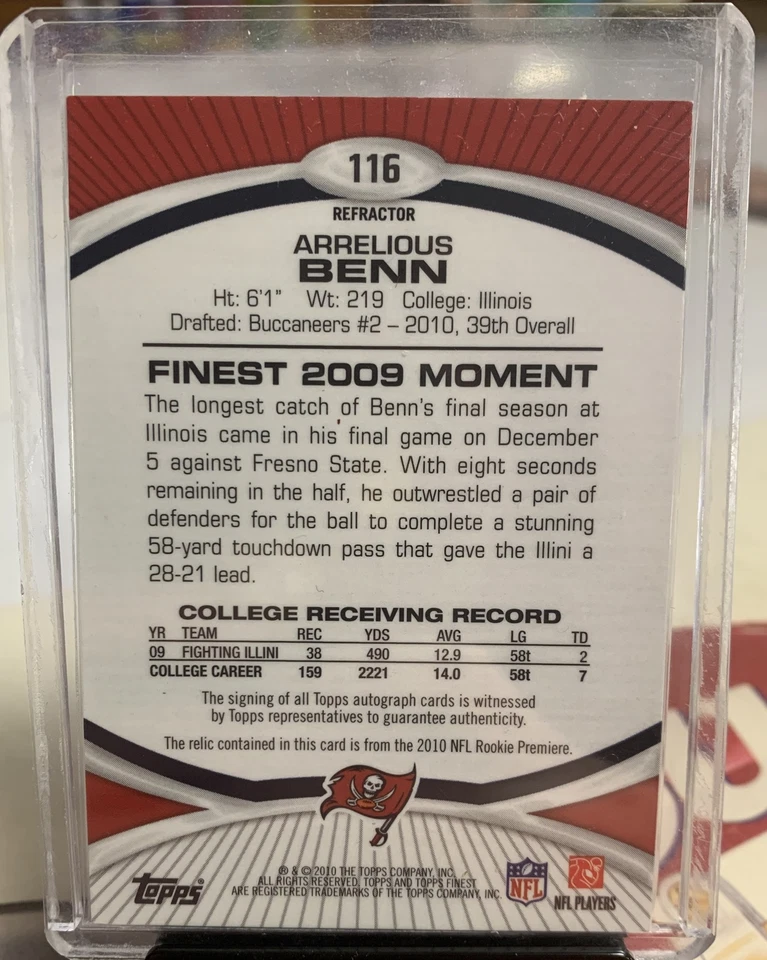 2010 Topps Finest Arrelious Benn RPA Rookie Patch Auto /99 Tampa Bay Buccaneers - Image 2 of 2