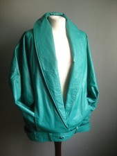 Vintage Turquoise Teal Leather Jacket 18 20 22 Oversize Relaxed New Wave 80s 90s