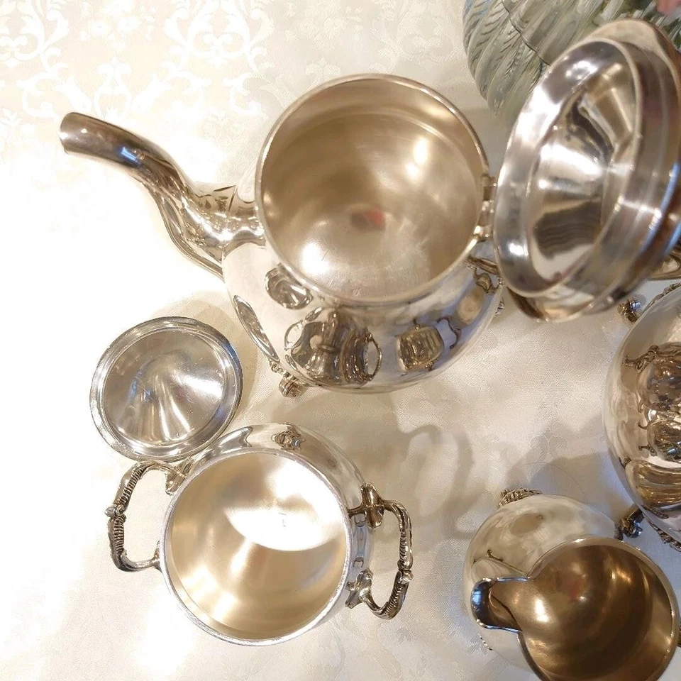 [Usado/Muy Bueno] Christofle Marly Tetera Crema Azúcar Olla Cafetera Raro Set JP Foto 4 de 4