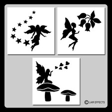 Set of 3 Fairy STENCILS Stars/Flowers/Mushroom/Hearts/Fantasy 6 X 6 inches each