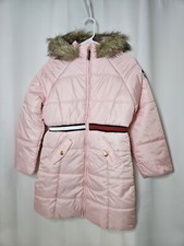 Tommy Hilfiger Girls Fur Lined Long Puffer Jacket Rose Shadow Large 12/14 NWT