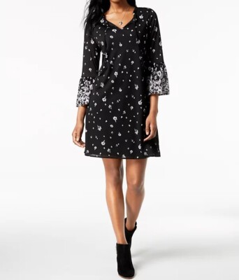 NEW!  Style & Co Pretty Parisian Black/White Floral Print Dress!    SZ S    NWT!