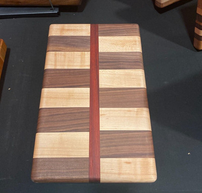 Maple and Walnut Offset by Padouk Striped Cutting Board / Chopping Block