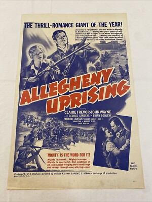 ALLEGHENY UPRISING JOHN WAYNE ORIGINAL 27x41 ONE SHEET MOVIE POSTER RKO RADIO