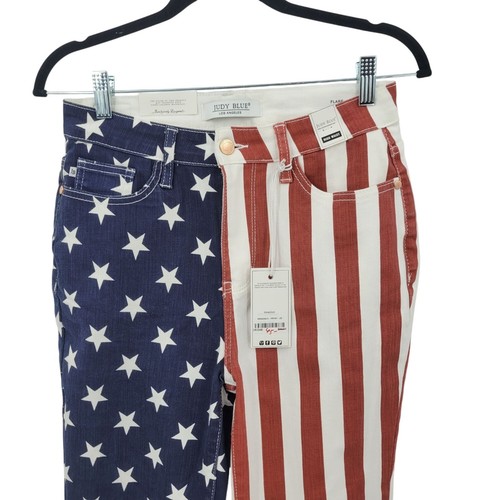 Judy Blue USA Flag High Waist Flare Jeans 7/28 Cotton Patriotic Stars Stripes - Picture 8 of 14