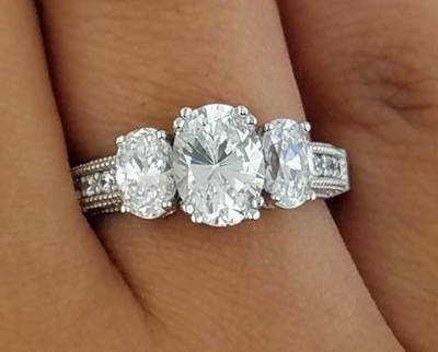 3 Stone 2 CT Oval Diamond Engagement Wedding Anniversary Ring 14k White