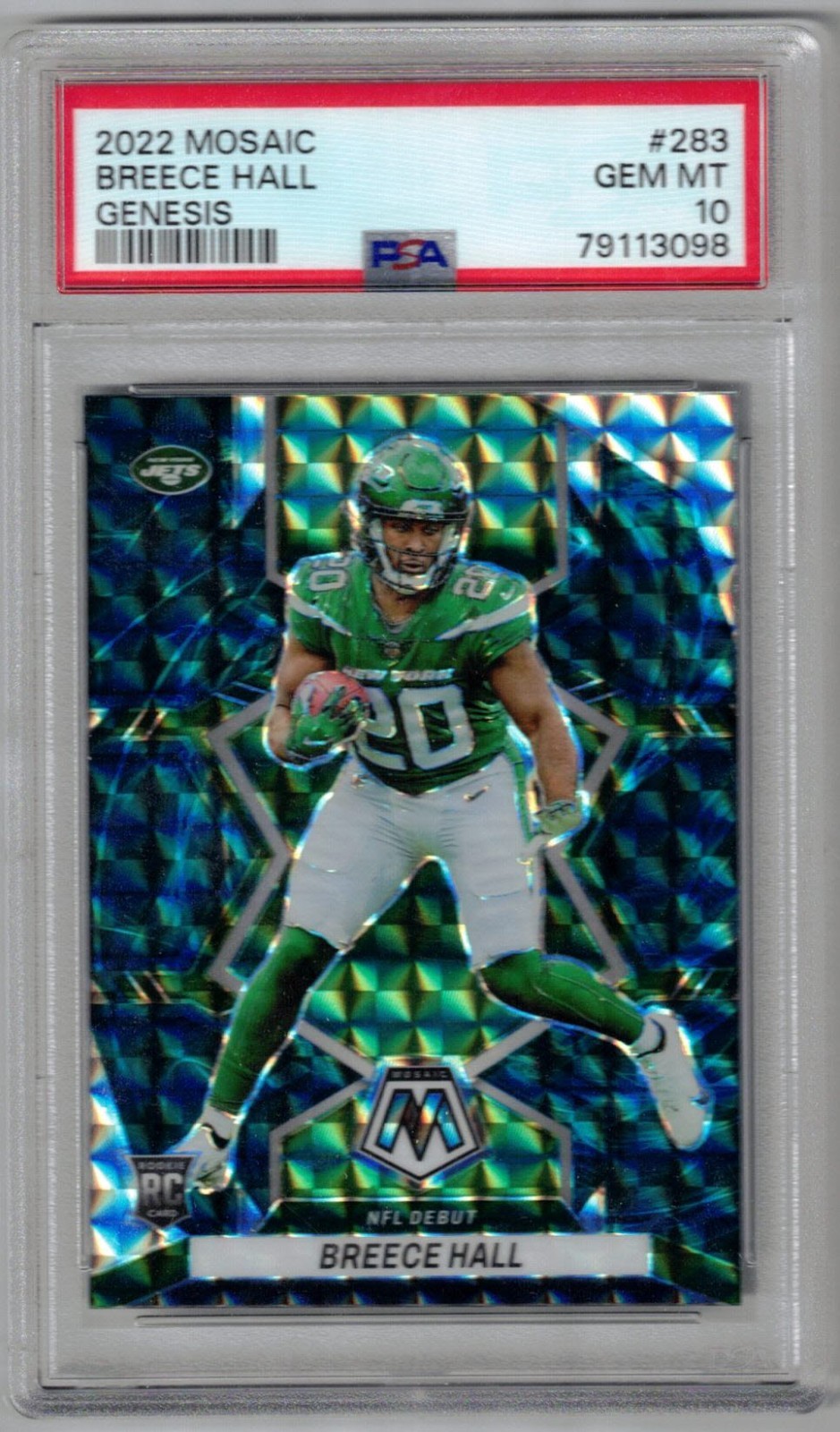 2022 Panini Mosaic - Breece Hall #283 Genesis Mosaic Prizm (RC) PSA 10 Gem Mint