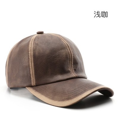 Neu Herren Damen Vintage einfarbig Panel Leder Oberfläche verstellbar Baseball Cap