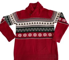 The Children's Place Snowflake Fair Isle Sweater 10/12 Christmas Tree Shawl Red