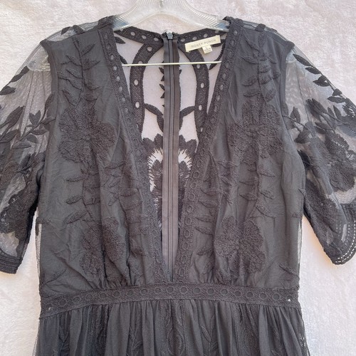 Honey Punch Floral Lace Overlay Maxi Romper Dress Black Womens Large Witchy - Picture 7 of 15