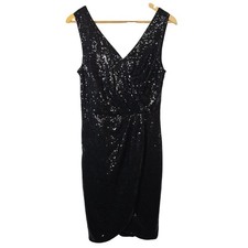 Grace Karin Black Sequin V-Neck Sleeveless Bodycon Wrap Dress Size M New