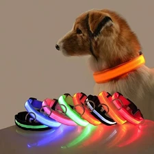 LED Adjustable Dog Collar Blinking Flashing Light Up Glow Pets Safety Waterproof