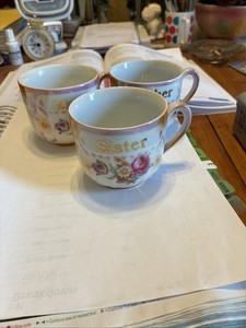 Three Antique Mother, Father And Sister Cups