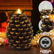 Flameless Pine Cone Figural Unscented Wax Candles Moving Wick Remote US