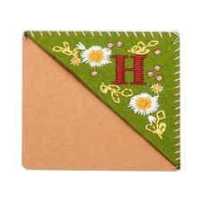 Embroidered Corner Bookmark Flower Stitched Book Page Mark Green Letter H