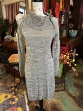 prAna Archer Gray Knit Cowl Neck Raglan Long Sleeve Sweater Dress Knee Length S