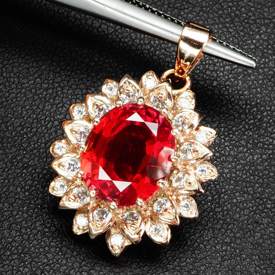 DELICIOSOS COLGANTES DE ORO ROSA HECHOS A MANO DE PLATA DE LEY 925 DE 8 QUILATES ESPINELA ROJA VIVA Foto 3 de 4