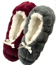 Brookstone Faux Fur Soft & Cozy Slipper Socks w/Anti-Slip Grippers, 2-Pack NEW