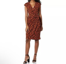 Amazon Essentials Brown Black Floral Midi Wrap Dress Size 1X.