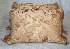 2 x Vintage Laura Ashley Gold Jacquard Rectangular Cushions Featuring Cherubs